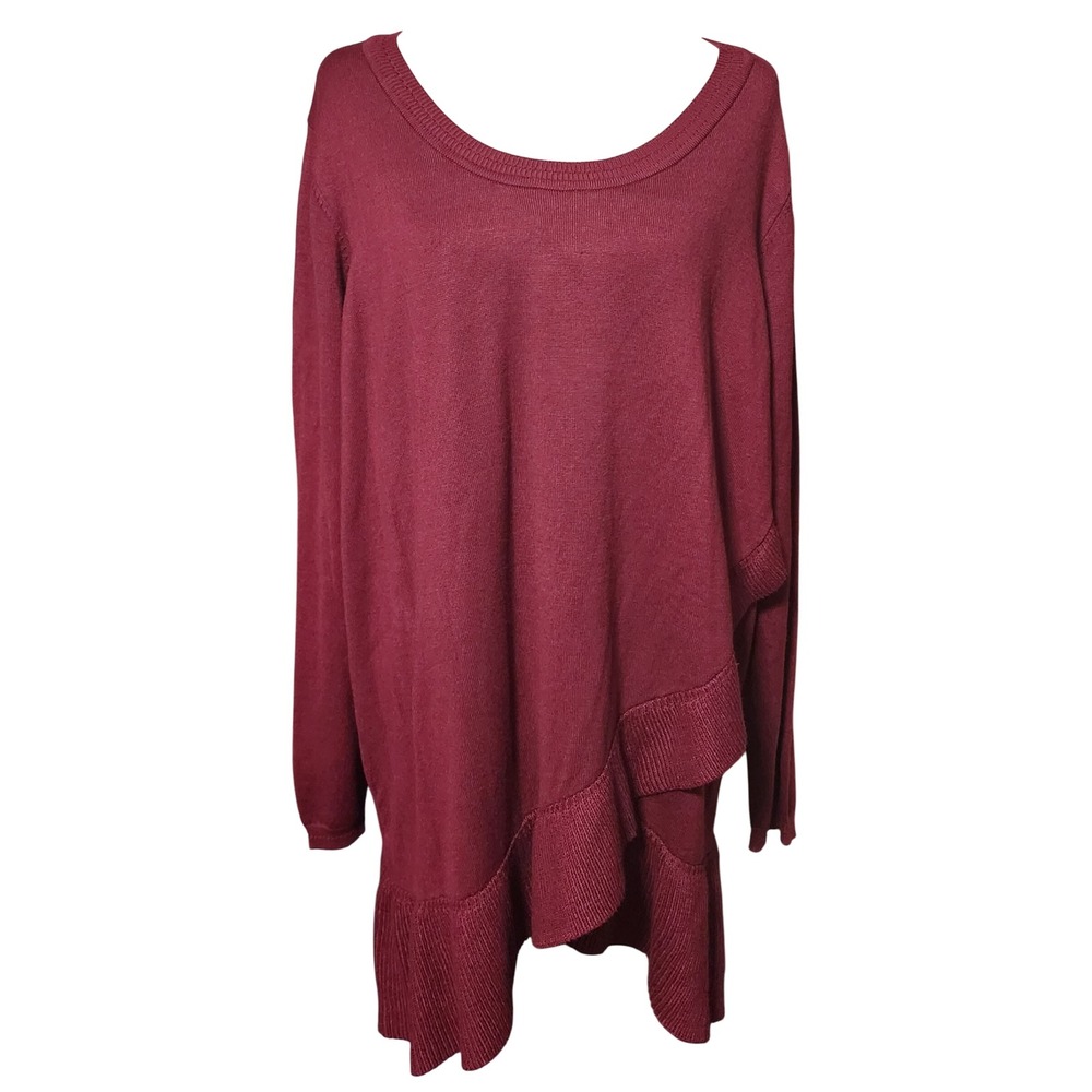 NWT Lane Bryant Burgundy Ruffle Sweater Tunic Plus Size 22/24